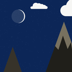 Moon and Mountains Panorame Generative Art background illustration