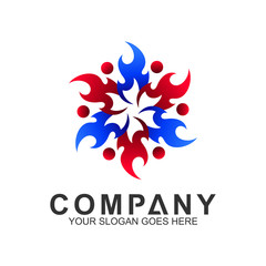 colorful circle people logo design, kids care community symbol, adoption and charity icon, human logo template