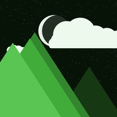 Naklejka premium Moon and Mountains Panorame Generative Art background illustration