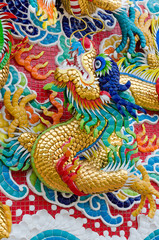 Colorful Dragon Decorate on Chinese Shrine's Wall.