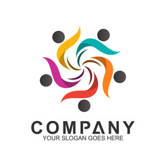 community care vector, people group, social relationship icon, charity symbol, human caring, kids and adoption logo, people teamwork, colorful and circular people logo design template