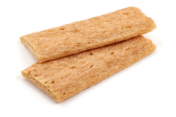Tasty crispbread crackers, isolated on white background