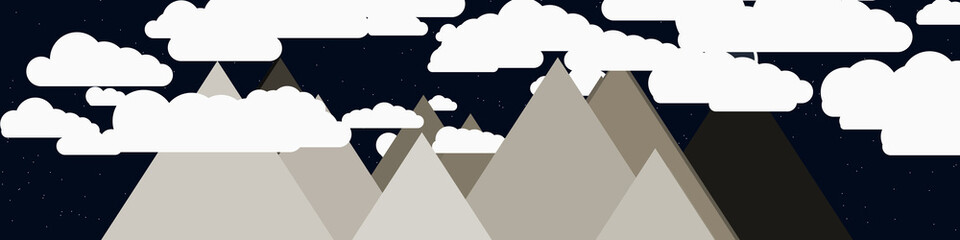 Moon and Mountains Panorame Generative Art background illustration