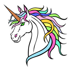 Vector illustrations of Unicorn portrait with rainbows mane