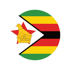 Zimbabwe flag in round button of icon. flag logo of Zimbabwe emblem isolated on white background, Zimbabwe national concept sign, Vector illustration.