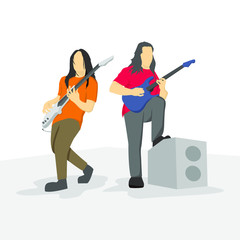 Guitarist and Bassist simple character flat design vector