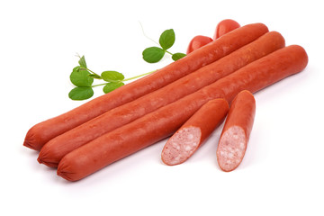 Smoked pork Sausages, isolated on white background