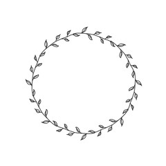 Hand drawn floral oval frame wreath on white background