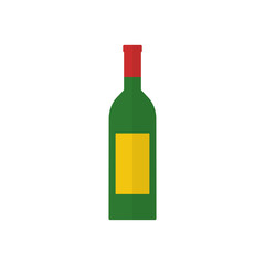Wine bottle flat icon. Vector green bottle.