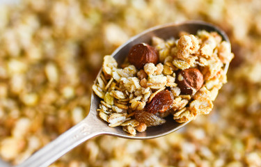 healthy food muesli with nuts and raisins
