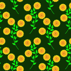Sun Flowers Seamless Pattern Vector Illustration. Seamless Floral Pattern able to print for cloths, tablecloths, blanket, shirts, dresses, posters, papers.