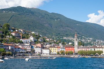 Naklejka na ściany i meble Locarno best view in summer Switzerland Alps and Italian Alps Lago Maggiore Lake Maggiore best Italy Switzerland 