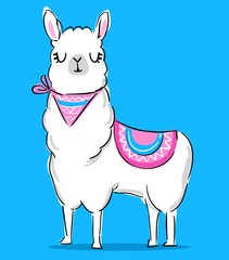 Hand drawn cute Lama. Print design for t-shirt. Vector illustration.