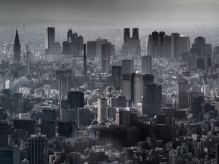 Gray monochrome city Tokyo with a mysterious atmosphere