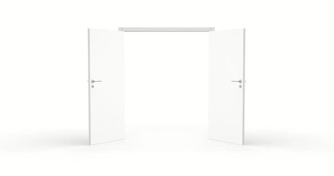 3d rendering, front perspective view of two open door, isolated on white background.