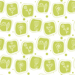 Vector floral pattern in doodle style with flowers and leaves on white background.