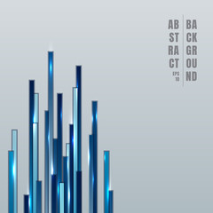 Abstract technology concept blue vertical lines with lighting overlapping layer on gray background