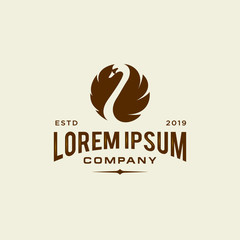 swan logo icon outline in trendy hipster vintage decoration classic style illustration