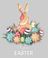 Happy Easter greeting card template, vector illustration in paper art style