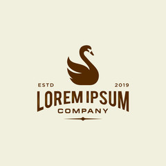swan logo icon outline in trendy hipster vintage decoration classic style illustration