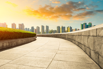 Chongqing empty square road and city skyline in summer