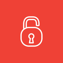 Open Lock Line Icon On Red Background. Red Flat Style Vector Illustration.