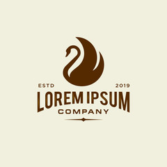 swan logo icon outline in trendy hipster vintage decoration classic style illustration