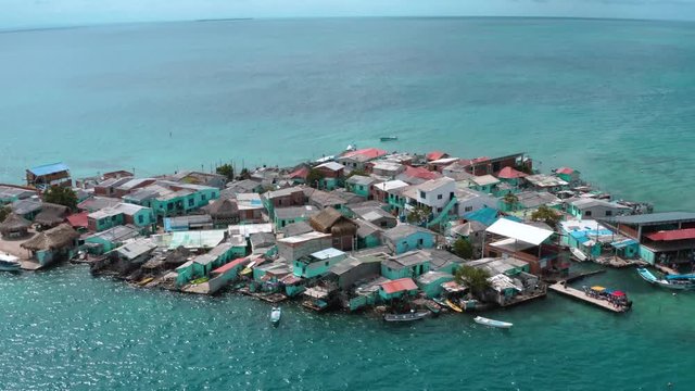 Aerial footage of Santa Cruz del islote the most populated island in the world