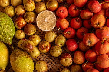 Fruits, vegetables and other ingredients on the table