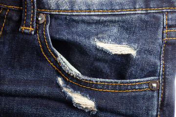 Blue torn denim jeans texture background.