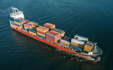 Container ship sailing in sea