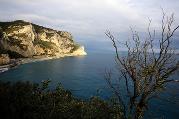Varigotti (SV), Italy - December 30, 2017: Varigotti coastline, Italian Riviera, Savona, Liguria, Italy