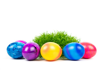 Easter basket with colorful Easter eggs
