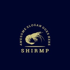 Vector Logo Illustration Shrimp Vintage Badge Style.