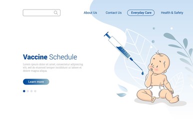 Baby Vaccination Concept. Healthcare and Medical Web Page Design Template with Baby and Huge Syringe. Vector illustration