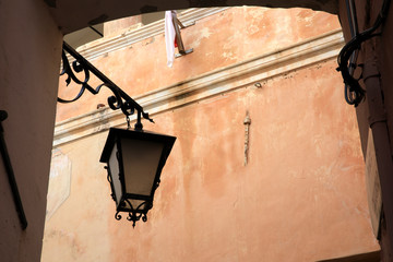 Cervo (IM), Italy - December 30, 2017: An old lanter in Cervo village, Italian Riviera, Imperia, Liguria, Italy