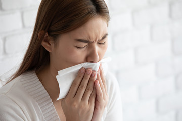 woman waring protection mask from coronavirus and air pollution coughing so sickness,Health care concept