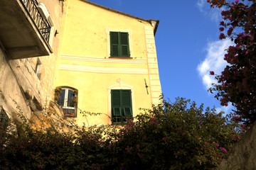 Cervo (IM), Italy - December 30, 2017: A tipycal house in Cervo village, Italian Riviera, Imperia, Liguria, Italy