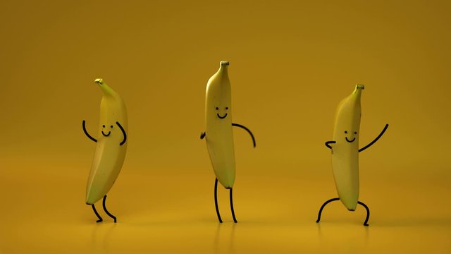 Cute dancing bananas. Seamless loop 3D render animation