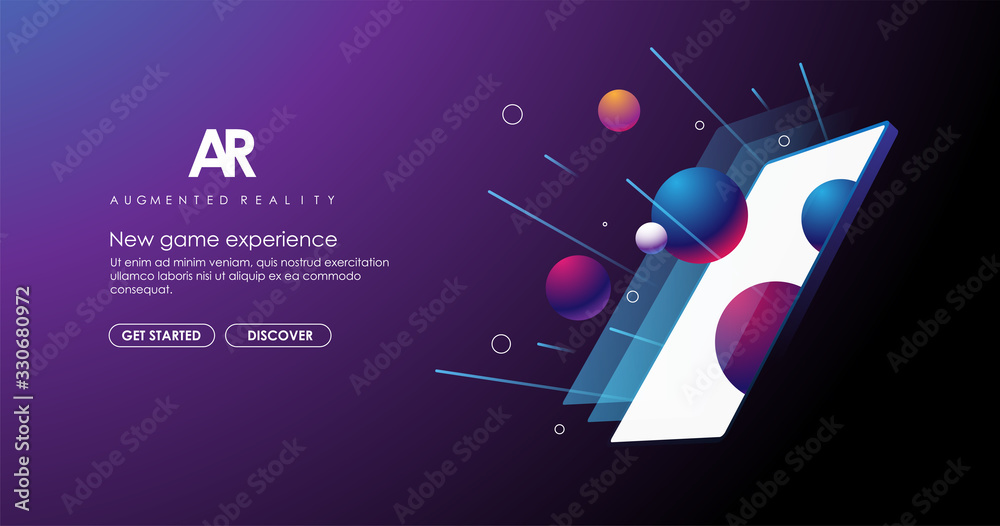 Poster ar layout with abstract smartphone. modern template for web and print. augmented reality concept.mod