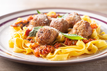 italian pasta tagliatelle with meat balls