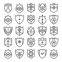 shield, badge and insignia icons set line design