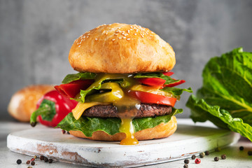Juicy and fresh burger with tomato