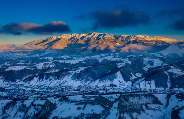 Sunset in the Carpathians near Bran village in Romania