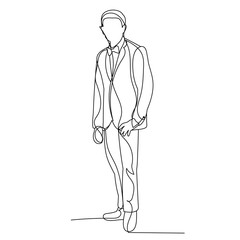 vector, isolated, one line drawing man, businessman