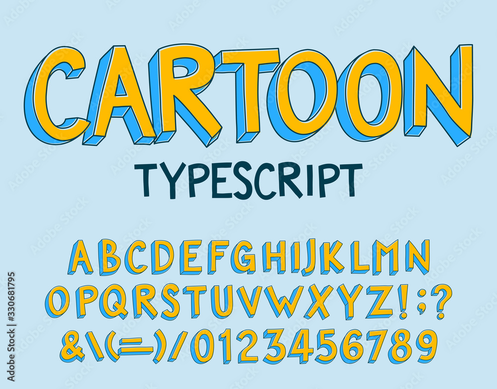 Fototapete cartoon alphabet font. hand drawn letters, numbers and symbols. stock vector typescript for typograp