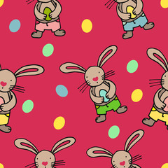 Easter seamless pattern design with bunnies on pink background