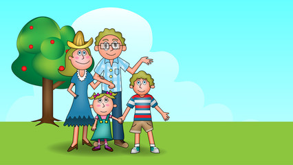 Obraz na płótnie Canvas The cute cartoon illustration picture of the family, which include father, mother, son and daughter. ( vector )