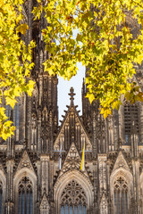 Detail of the facade of the Cologne Cathedral, the symbol of the city and the main tourist attraction