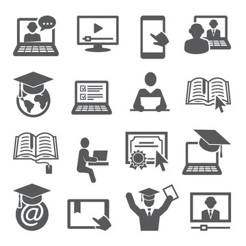 Online education icons set on white background